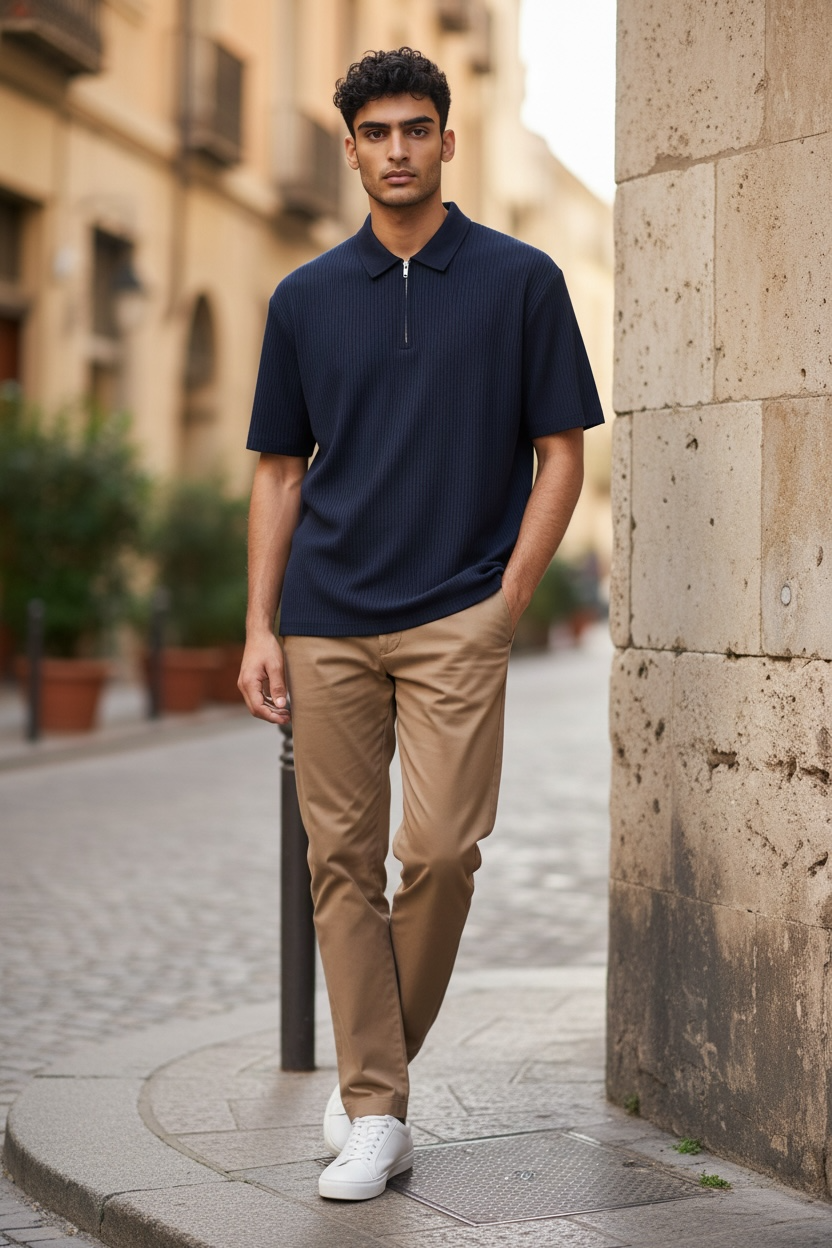 Colin's Studio Stretch Zip-Collar Polo Shirt – Navy Blue