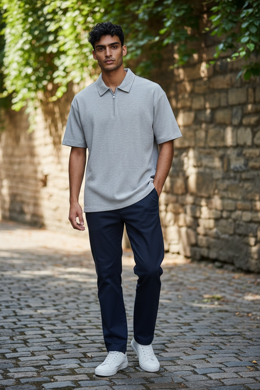 Colin's Studio Stretch Zip-Collar Polo Shirt – Heather Grey