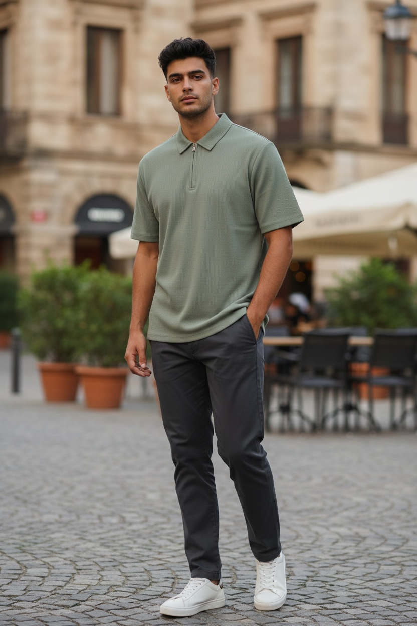 Colin's Studio Stretch Zip-Collar Polo Shirt – Sage Green