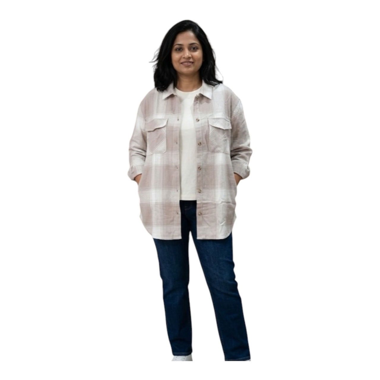 Women's Beige & Cream Plaid Flannel Shirt – Weekend Collection