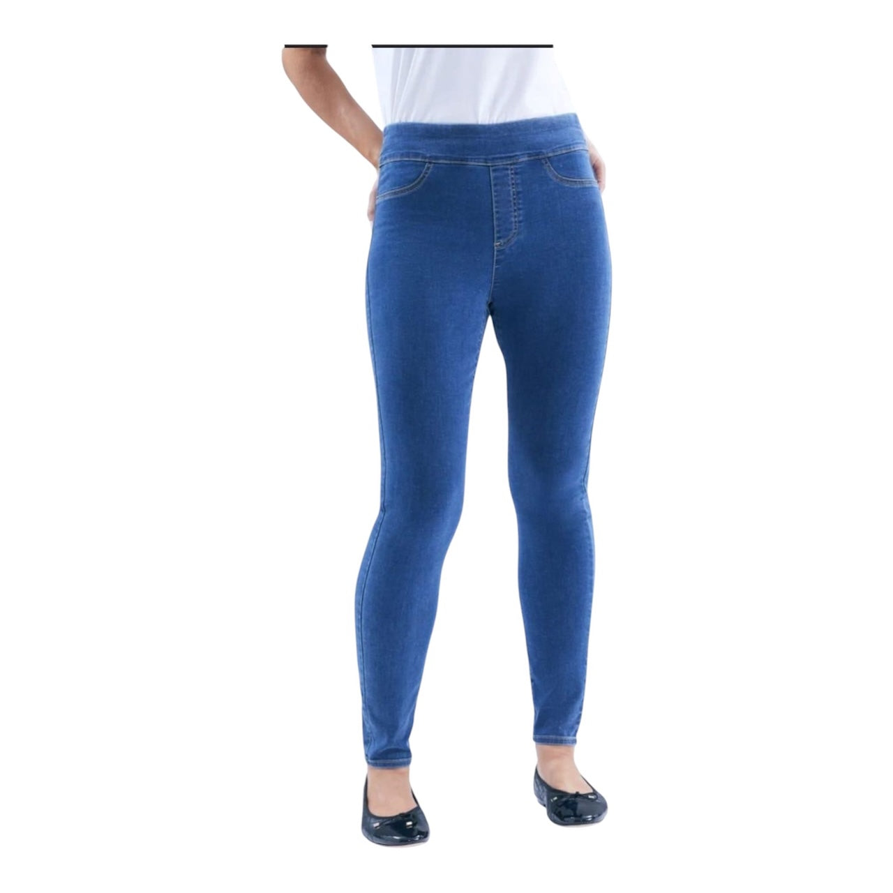 Women's High Rise Full Length Blue Denim Jeggings – Classic Wash Pull-On